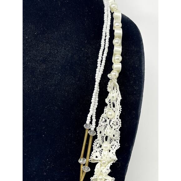 Vintage Lace, Crystal & Pearl Long Layered Necklace ~Wedding ~Victorian - Picture 2 of 10